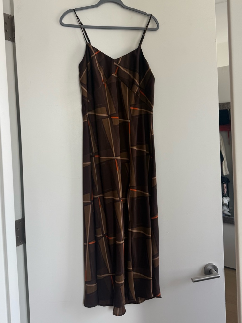 Geometric Slip Dress in Burnt Umber and Tan - Picture 3 of 4
